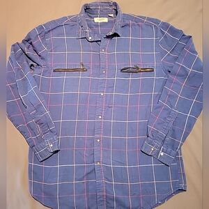 Vntg Levis Flannel Shirt Men Sz MED Lumberjack Plaid Snap Button Camp 80's 90's